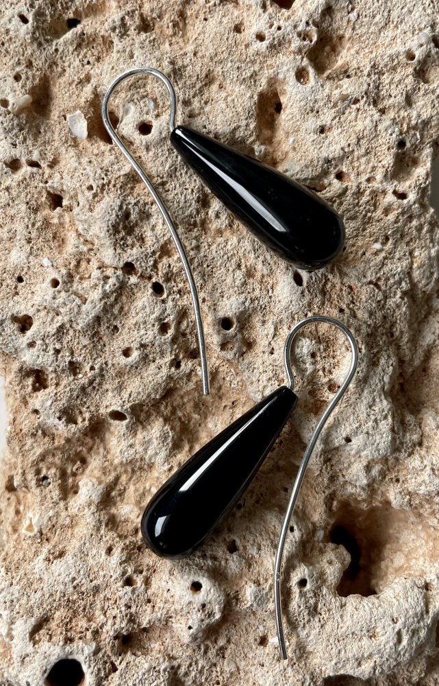Onyx-Ohrhänger Pampeln glatt 30 x 10 mm 925 Silber